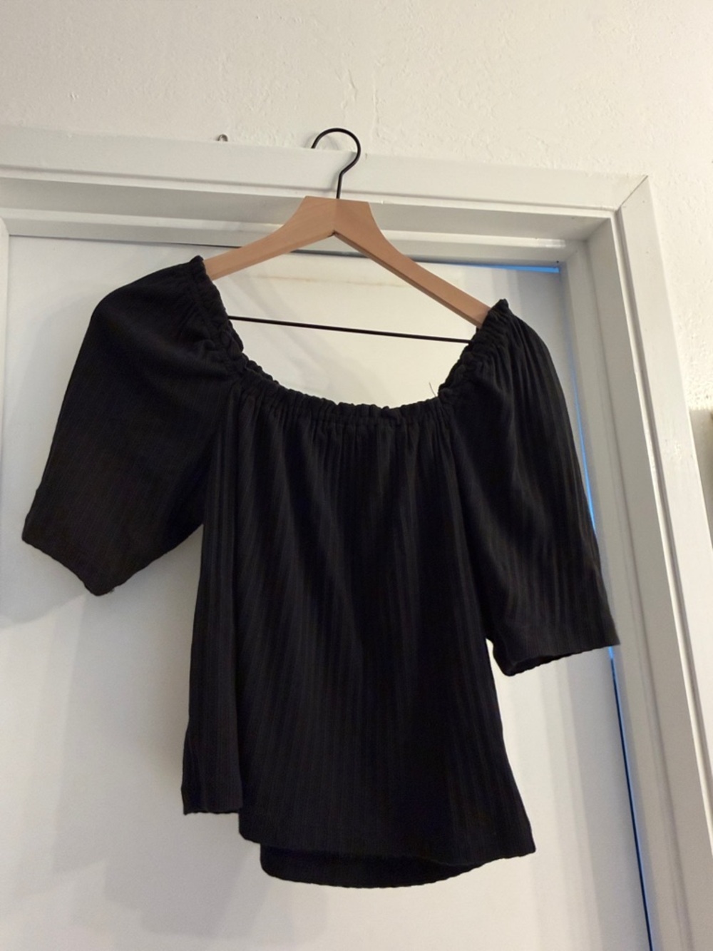 Madewell Black Off-the-Shoulder Peasant Blouse